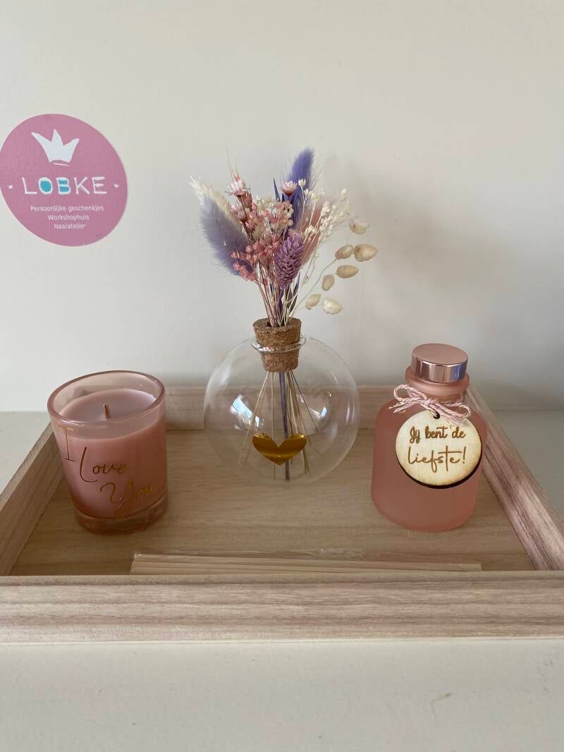 Geschenksetje met dienblad roze