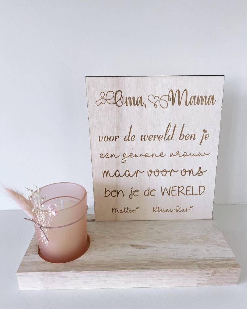 Fotostaander met tekstbord + geurkaarsje