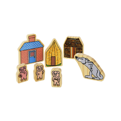 Yellow Door - Houten figuurtjes - De 3 biggetjes houten figuurtjes