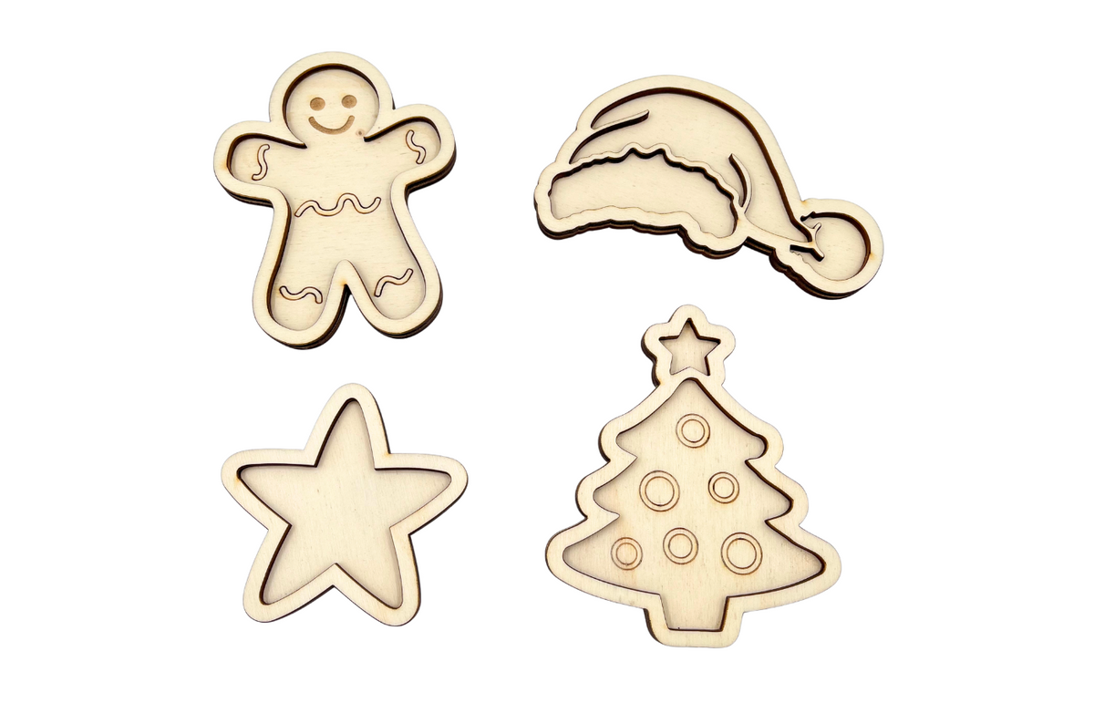 Houten Vulvormen kerst - 4 stuks