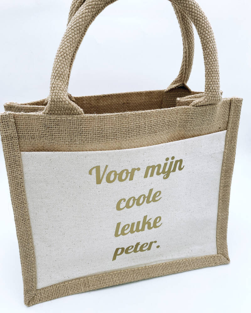 Mini shopper jute met voorzakje