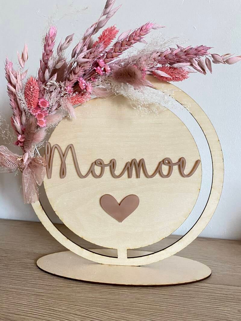 Naambord plexiglas met droogbloemen