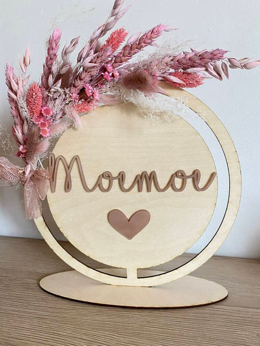 Naambord plexiglas met droogbloemen